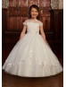 Short Sleeves Ivory Lace Tulle 3D Flowers Fairy Flower Girl Dress